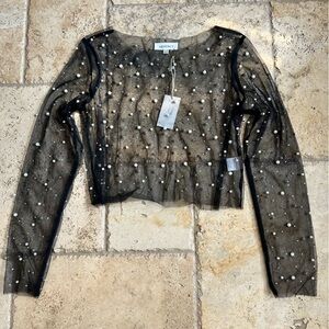 Veveret Black Sheer Pearl-Embellished Top
